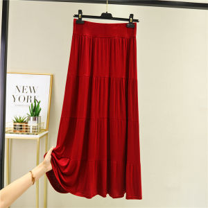 Váy Midi Chữ a Cạp Cao Bằng Vải Modal Màu Đen Cho Nữ Mùa Hè 2025 Váy Xếp Ly Bó Sát Dài Xoay Rộng Rãi