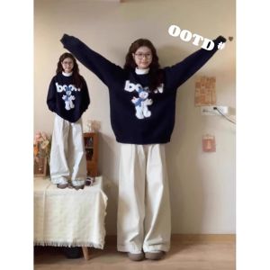 Autumn Winter Thickened Cartoon Snowman Knitted Sweater Womens Loose Comfortable Soft Warm Long Sleeve round Neck Top