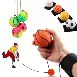 Basketball Wrist Bouncing Ball High Elasticity Hand Throw Training Ball Wristband Kit Outdoor Activity Props