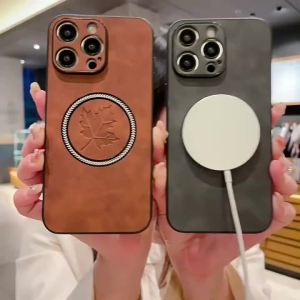 Luxury Retro Leather Texture Skin Feel Phone Case For iPhone 18 Pro Max 13 14 15 16 17 Pro Magnetic Slim Anti-drop Back Cover