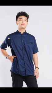 Baju Koko Pria Muslim Anwarul Huda Lengan Pendek Polos Bahan Katun Toyobo