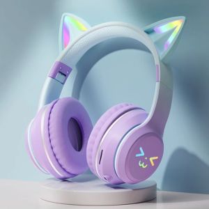 Cats Ears Headset RGB Light Smile Face TWS Headset Gradient New Headphone Pink Little Girl Earphone Gift Suitable for Any Phone