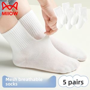 Miiow | Catman Boys Summer Thin Mesh Socks Student Pure White Cotton Socks For Spring Autumn And Summer Breathable Comfortable Kids Footwear