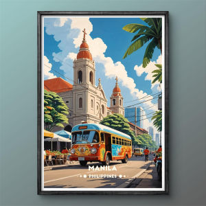 Manila Vintage Poster Philippines City Art Print Jeepney Street Scene Prints Canvas Painting Wall  Home Living Room Deco