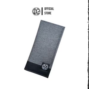 QXZ94 Dompet Pria Kulit Kanvas Panjang Lipat Kartu Uang Polos Simple Abu-Hitam DPTL-KV05