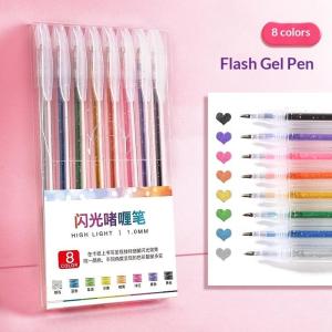 Glitter Gel Pen 1.2mm Writing Point 8/12/18 Metallic Colors Ballpoint Pen for Kids Art Class Creative Activity