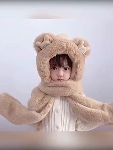 Mũ trùm đầu mũ len kèm khăn choàng cổ và găng tay hình tai gấu đáng yêu cho bé