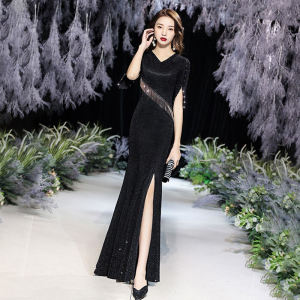 Elegant Black Evening Gown Womens New 2023 High-End Luxury Fish Tail Dress for Party Wedding Anniversary Elegant Classy