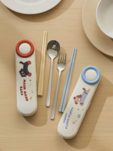 Cute Portable 304 Stainless Steel Dining Set for Primary School Students And Office Workers Includes Chopsticks Spoon Storage Box