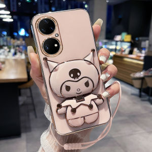 Huawei P50e Silicone Phone Case Full Cover Anti-Fall Soft Shell Mirror Included Cute Cartoon Design Eco-Friendly 5G Support