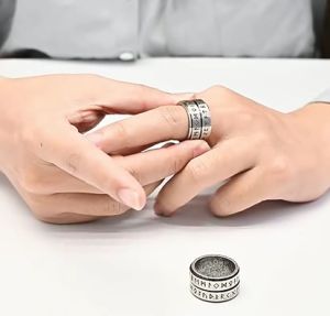 Kemstone Rotatable Rings Vintage Stainless Steel Viking Text Ring Jewelry Men Rings