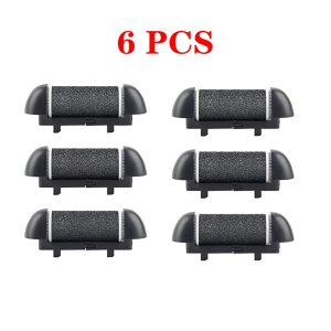 6 Pcs Foot Care Tool Heads Hard Skin Remover Refills Replacement Rollers for Cracked Heels Calluses and Dead Skin Black