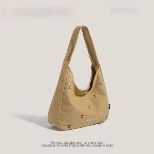 Large Capacity Canvas Tote Bag Casual Commuter Shoulder Bag for Students Going to Class New 2025 Style Single Shoulder Bag