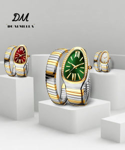 DUALMELLA Vòng Tay Đầu Rắn Cá Tính Thời Trang Nữ Sang Trọng Chính Hãng Đồng Hồ Rắn Kim Cương Bằng Thép Không Gỉ Hiển Thị Dạ Quang Chống Nước Xu Hướng Thời Trang Cho Nữ