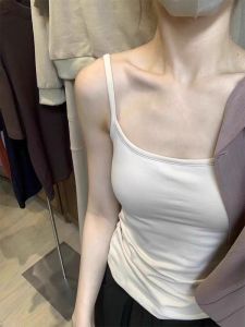 Pure Cotton White Strap Vest Women Summer Inner Match Beautiful Back Bra Integrated Underwear Pad Outerwear Shirt
