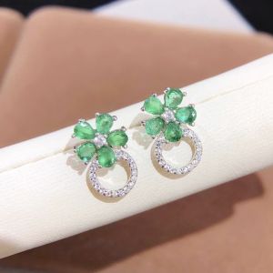 Montagne Jewelry Natural 3x4mm Green Gem Earrings Emerald earring for women Flower Design Fine Jewellery 925 Silver Earring Stud Earring