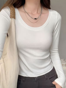 Korean Style Solid Color U-Neck Long Sleeve Casual Versatile Womens T-Shirt Base Layer Simple INS Autumn New Arrival
