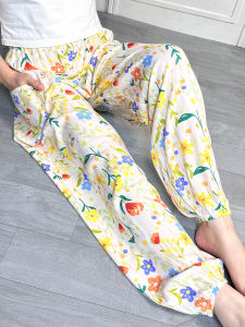 Quần Ngủ Lụa Cotton Mùa Hè Mới Cho Nữ Cỡ Lớn Mỏng Rộng Rãi Quần Dài in Hoa Cotton Polyester Thoải Mái Thoáng Khí