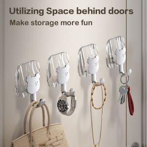 5pcs New Bear Self Adhesive Hooks For Wall Heavy Duty Acrylic Light Luxury Wall Hook Punch-Free Towel Hook