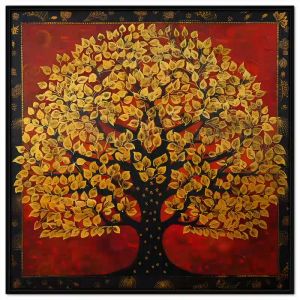 Tranh cây bồ đề tranh treo tường tranh dán tường chất liệu sơn dầu mạ vàng in canvas. CGI - 414