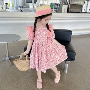 Fashionable Princess Dress for Girls Summer New Arrival Childrens Clothing Small Flying Sleeve Baby Girls Outfit Short Sleeve
