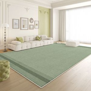 VIKAMA Neutral Beige Green Lattice Striped Large Rectangle Area Rug Non Slip Rug for Living Room Bedroom Study Indoor Home Decor