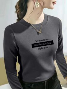 Thickened Double-Sided Velvet Long Sleeve round Neck T-Shirt Womens Fashionable Korean Style Warm Base Shirt Autumn Winter