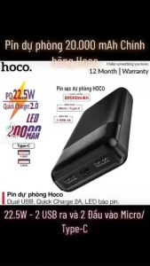 Pin Sạc Dự Phòng 20000mAh Chính Hãng Hoco đèn báo pin 2 cổng ra tích điện dùng cho các dòng điện thoại