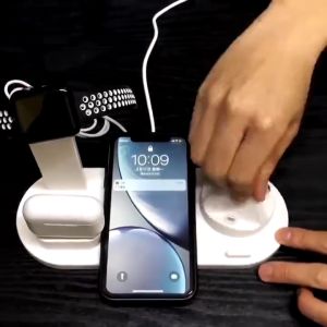 Đế Sạc 6 Trong 1 Tích Hợp Cáp Sạc Type-c Iigtning Micro usb Trạm Sạc 15W Sạc Đồng Thời Điện Thoại Đồng Hồ Tai Nghe