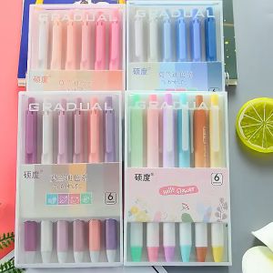 Satu Keluarga Pulpen Gel Mekanik 6IN1 Motif Polos Warna Pastel Gaya Korea A48 Pena Cair 0.5mm