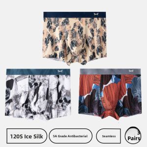 miiow | Mens Ice Silk Briefs Flat Angle Underwear Breathable Thin Summer Shorts MiiOW Cat Person Sport Style Mid Waist Nylon Fabric