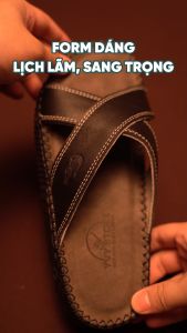 Dép nam YVYSHOE da bò khâu quai khâu đế chắc chắn đế cao su đúc chống trơn trượt- full size Đế Bằng Sandal