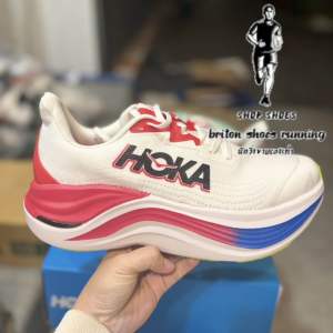 ใหม่ล่าสุด 🔥 HOKA SKYWARD X สีขาวแดง รองเท้าวิ่งผู้ชาย support และทำความเร็ว