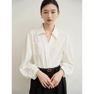 เสื้อเชิ้ตคอวีแขนยาวผู้หญิงสไตล์เกาหลี ทรงตรง ทรงปกติ ผ้าผสมโพลีเอสเตอร์ ฤดูใบไม้ผลิและฤดูใบไม้ร่วง