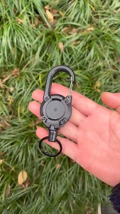 1pc Retractable Keychain with Rope and Clip Heavy Duty Pull Steel Wire Carabiner for Travel Outdoor