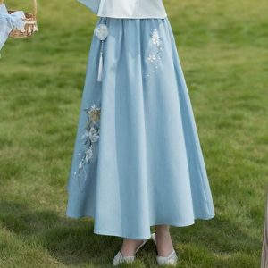 New Chinese Style Hanfu Dress Student Fashion Set Summer New Arrival Girls Clothing High Waist Short Sleeve Printed Dress