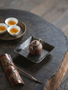 MIBAIYANWU | Khay Trà Handcrafted Rustic cho Hobin với Mẫu Đục