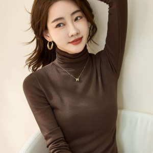 Womens Turtleneck Bottoming Shirt Slim Fit Inner Wear Slimming Long-Sleeved T-shirt Spring & Fall Winter Western Style All-Matching Brushed Thickened Tops Tide