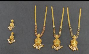 SG Ready stock -Aadi sale - storewide Gold & Antique Finish Necklace with original kemp stones & rice pearl Droppings & Earrings