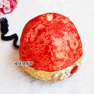 Baby Boy Emperor Style Tang Suit Hat Spring Autumn Nylon No Brim round Top Butterfly Knot Chinese Cultural Childrens Cap