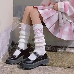 Ribbon Bow Leg Warmers Japanese Style Lolita Long Socks Women Gothic Legging Gaiters Knee Goth Winter Knitted Cuffs Ankle Warmer