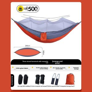 Outdoor Camping Hammock With Mosquito Net Lightweight Portable Hanging Bed Anti-Roll Swing For Beach Hiking Travel With Bag