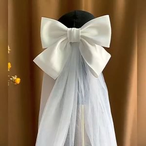 【Local Delivery】New Style / Bow Headdress / Wedding Photo / White Satin / Mesh Hairpin / Bridal Hair Accessories