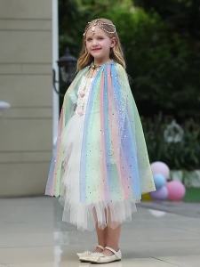 Krismas Halloween Girls jubah pakaian luar satu saiz Sequins selendang kanak-kanak Coat untuk parti hari lahir pantai Rainbow Princess Costume