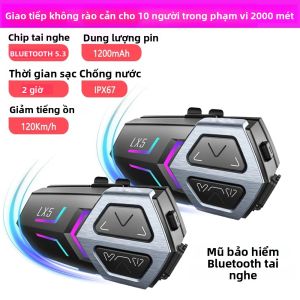Tai Nghe Mũ Bảo Hiểm Xe Máy Với Hệ Thống Liên Lạc Lưới 2000M 10 Người Lái Bluetooth 5.3 Gọi Rảnh Tay Chống Nước IP67 Pin 1200mAh