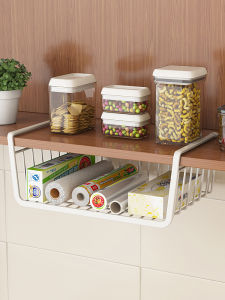 Kitchen Storage Rack Hanging Cabinet under Shelf Metal Storage Organizer No Drilling Required Nordic Style Pantry Shelf