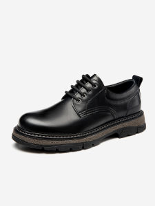 Aokang Mens Casual Sport Shoes round Toe Thick Bottom Comfortable Workwear Spring Autumn Korean Fashion Leather Shoes