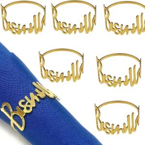6 Pcs Alphabet Metal Napkin Rings Set - Table Decorative Wedding Party Ramadan Buckle Holder - Letter Napkin Rings