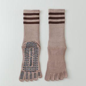 Non-Slip Yoga Socks Womens Five-Finger Thin Summer Indoor Floor Socks Adult Pilates Socks Breathable Cotton Sporty Striped