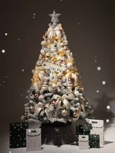 White Flocking Christmas Tree Christmas Pointed Snow Slim Artificial Christmas Tree Premium PVC Leaf Luxuriant Appearance